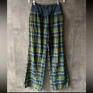 We Wore What Plaid Wide-Leg Pants in Green and Blue